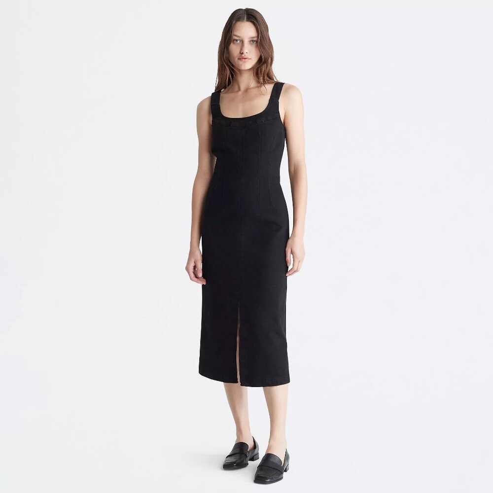 NWT Calvin Klein Sculpt Midi Denim Dress Black size M